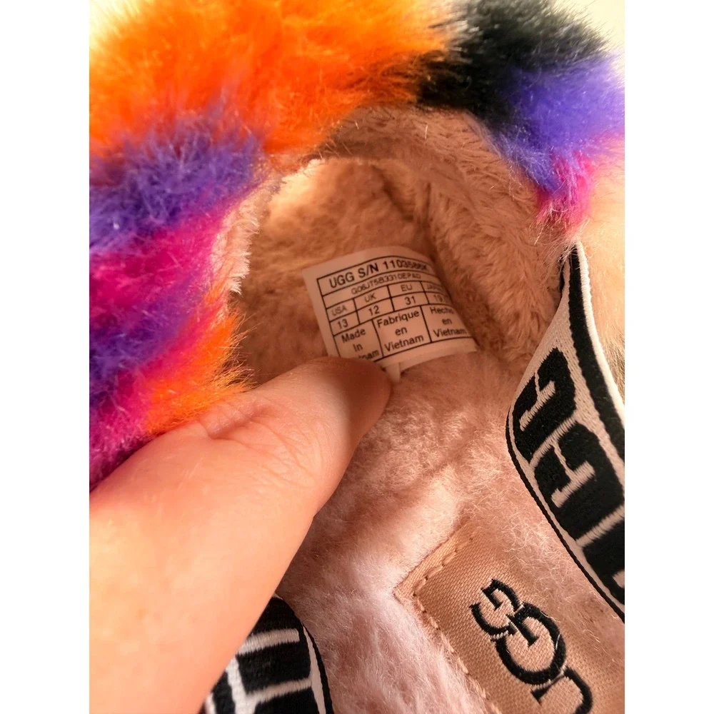 UGG Fluff Yeah Slides Kids 13 Multi-Color Marble Y2K Fuzzy Slingback Sandals
